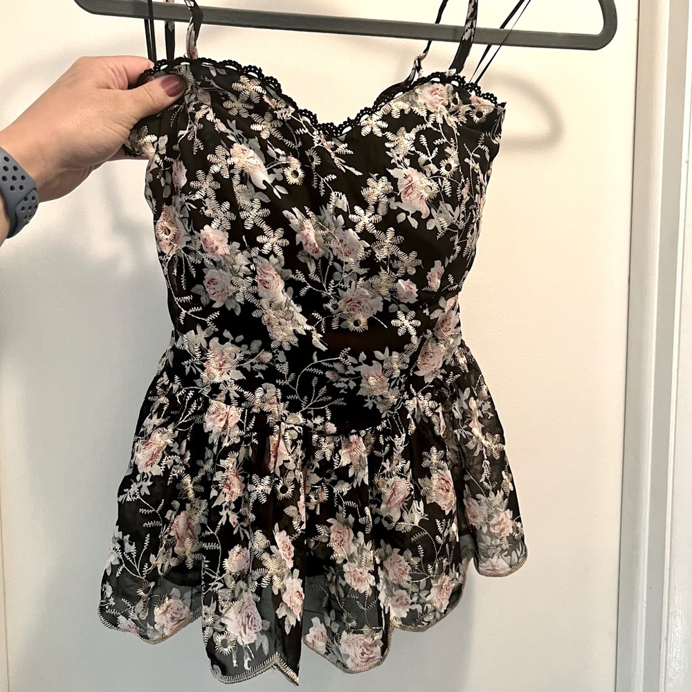 Floral Embroidered Peplum Tank